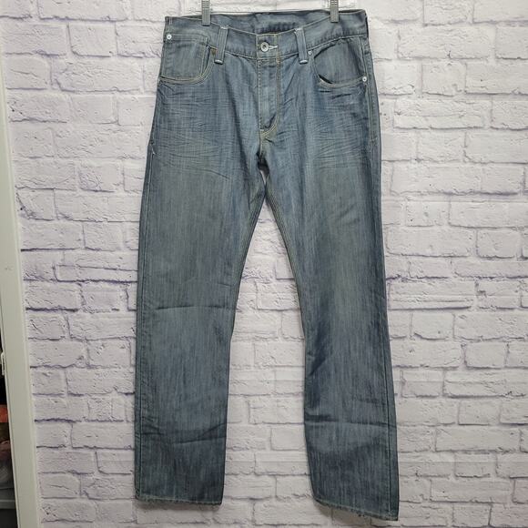 Levis 514 Slim Straight Jeans Size 34x35 Faux Flap Pockets Silver Blue Wash - Picture 1 of 10
